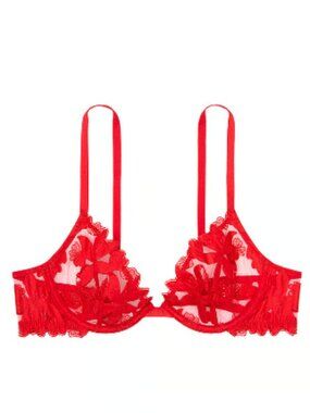 Victoria's Secret Ziggy Glam Floral Embroidery Unlined Demi Bra 34DDD